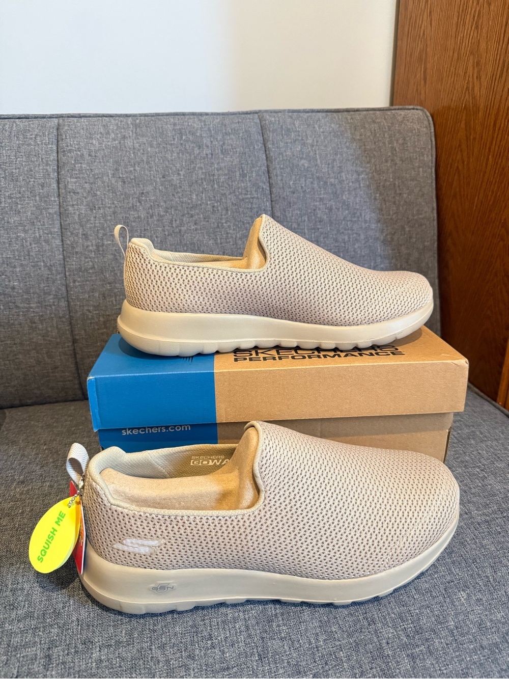 Skechers Men’s Slip-On Loafers in Light Taupe Knit